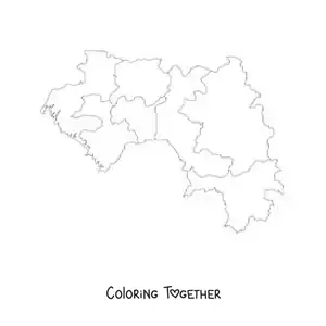 Coloring page of a political map of Guinea
