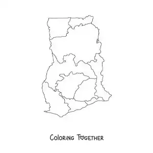 Coloring page of a political map of Ghana
