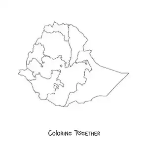 Coloring page of a political map of Ethiopia