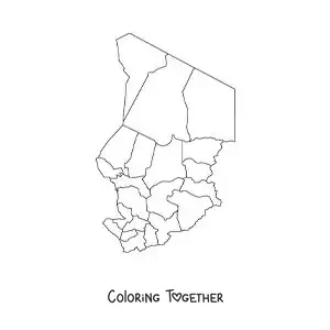 Coloring page of a political map of Chad