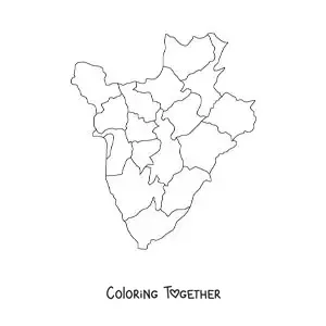 Coloring page of a political map of Burundi