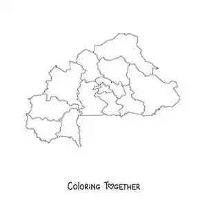 Coloring page of a political map of Burkina Faso