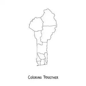 Coloring page of a political map of Benin