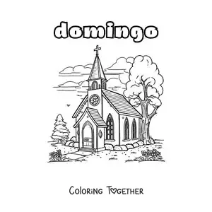 Coloring page of Sunday with a church