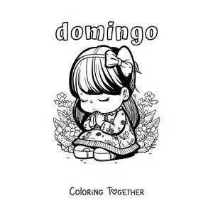 Coloring page of Sunday with a girl kneeling in prayer