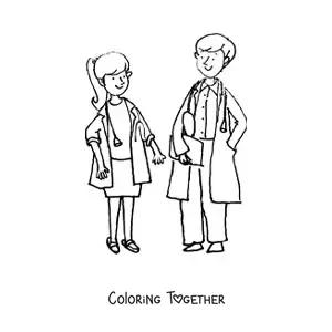 Coloring page of a couple of doctors