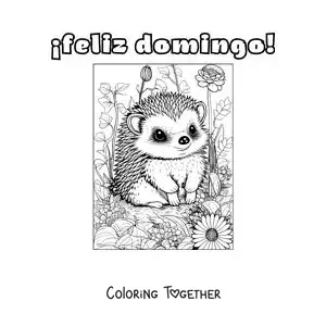 Coloring page of a happy Sunday with a cute porcupine