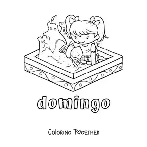 Coloring page of Sunday with a girl playing in the park