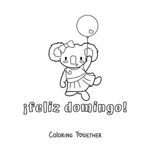 Coloring page of a happy Sunday with a cartoon koala