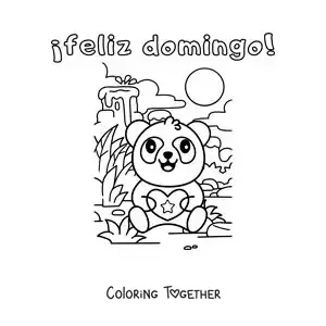 Coloring page of a happy Sunday with a cartoon panda