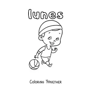 Coloring page of Monday with a boy playing basketball