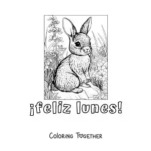 Coloring page of a happy Monday with a cute rabbit