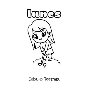 Coloring page of Monday with a girl playing golf