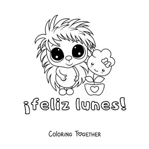 Coloring page of a happy Monday with a cute cartoon porcupine