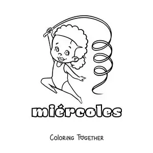 Coloring page of Wednesday with a girl doing gymnastics