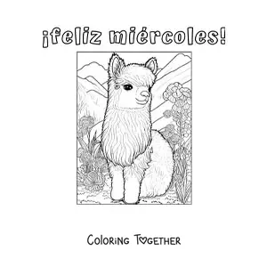 Coloring page of a happy Wednesday with a kawaii animal
