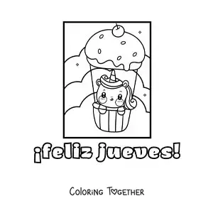 Coloring page of a happy Thursday with a cute cartoon unicorn