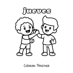 Coloring page of Thursday with two happy friends
