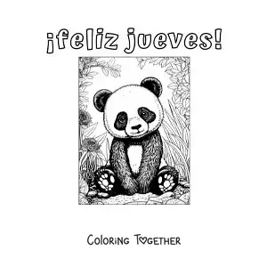 Coloring page of a happy Thursday with a kawaii panda