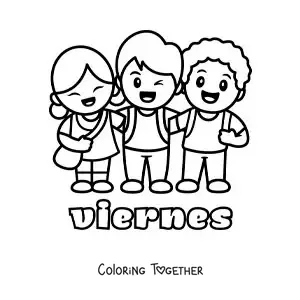 Coloring page of Friday with a group of friends at recess