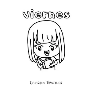 Coloring page of Friday with a girl reading a book