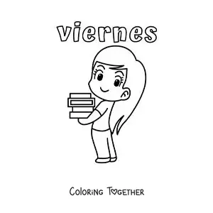 Coloring page of Friday with a girl carrying textbooks