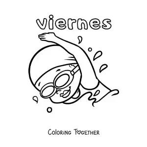 Coloring page of Friday with a girl swimming