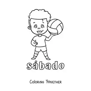 Coloring page of Saturday with a boy playing volleyball