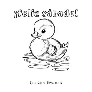 Coloring page of a happy Saturday with a cute duck