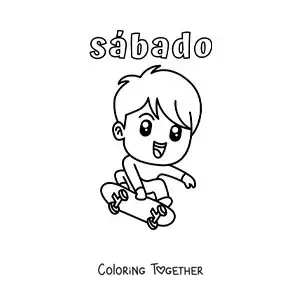 Coloring page of Saturday with a boy skating