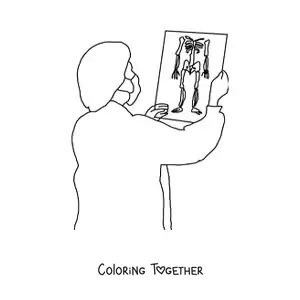 Coloring page of a doctor in scrubs looking at x-rays