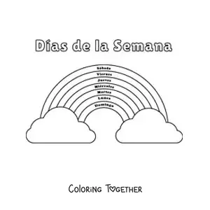 Coloring page of a rainbow to learn the days of the week for kids