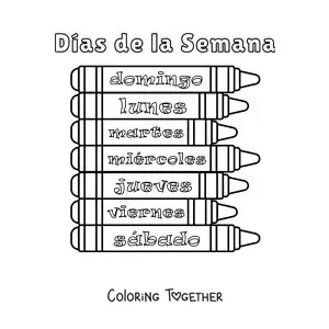 Coloring page of crayons with the days of the week for kids