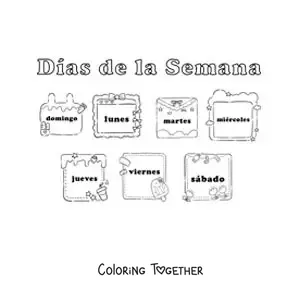 Coloring page of cards with the days of the week for kids