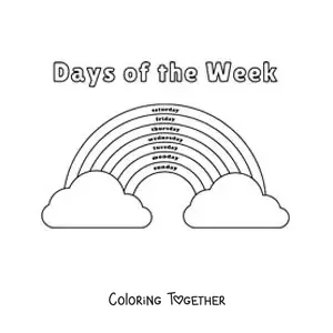 Coloring page of a rainbow to learn the days of the week in English