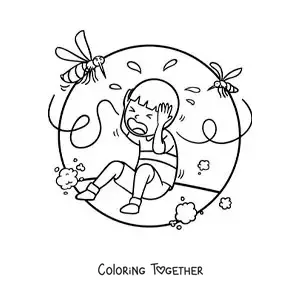 Coloring page of a mosquito biting a boy