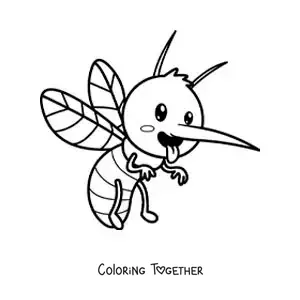 Coloring page of a cartoon dengue mosquito