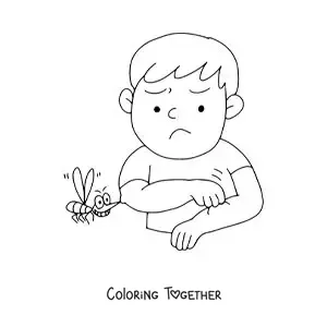 Coloring page of a mosquito biting a boy