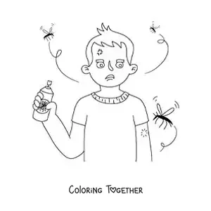 Coloring page of a boy with mosquito repellent