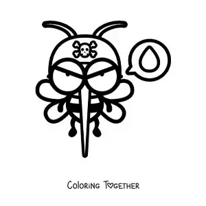 Coloring page of a cartoon mosquito thirsty for blood