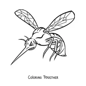 Coloring page of an angry cartoon Aedes aegypti mosquito