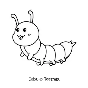 Coloring page of a cartoon kawaii caterpillar