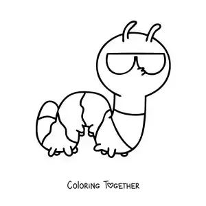 Coloring page of a cartoon caterpillar with sunglasses