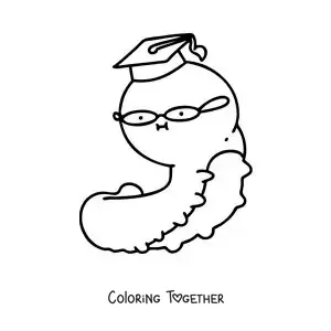 Coloring page of a cartoon caterpillar with a graduation cap