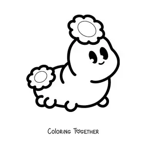 Coloring page of a cute kawaii caterpillar with flowers