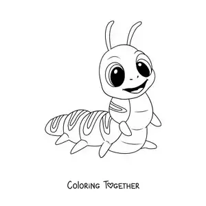 Coloring page of a smiling caterpillar in cartoon style