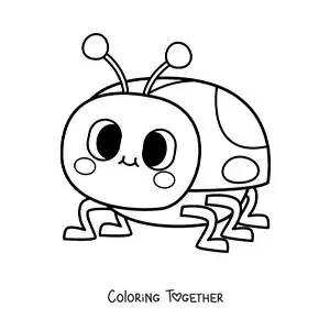 Coloring page of a cute kawaii cartoon ladybug