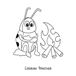 Coloring page of a cartoon of a ladybug feeling cold