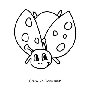 Coloring page of a cartoon ladybug flying