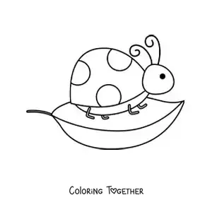 Coloring page of a cartoon ladybug on a leaf
